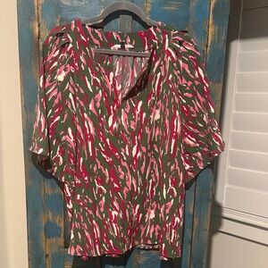 Vibrant Pink and Green Women's Blouse